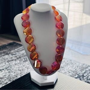 Faceted Amber Pink Statement Necklace Oversized Beads Bold Acrylic Jewelry